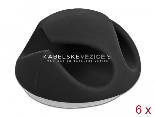 Delock samolepilni nosilec za kable z dvojnim razdeljevalnikom, črn, komplet 6 kosov, za kable do premera 6 mm (18344)