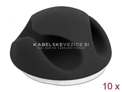Delock samolepilni držalo za kable MINI komplet črne barve z dvojnim razporejevalcem kablov, 10 kosov/paket, za kable do premera 4 mm (18345)