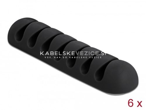 Delock samolepilni nosilec za kable s sedmimi utori, črn, za kable do premera 4 mm, 6 kosov / paket (18348)