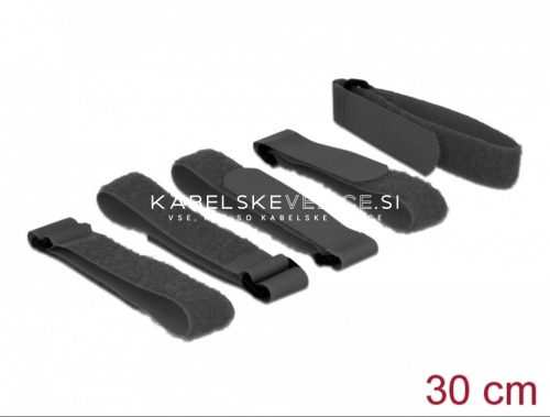 Delock trak za urejanje kablov z zanko in ježkom, 300 x 20 mm, črn, 5 kos/paket (18704)