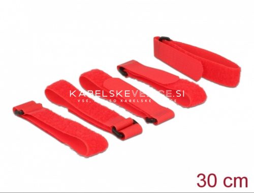 Delock trak za urejanje kablov z zanko in ježkom, 300 x 20 mm, rdeč, 5 kos/paket (18705)