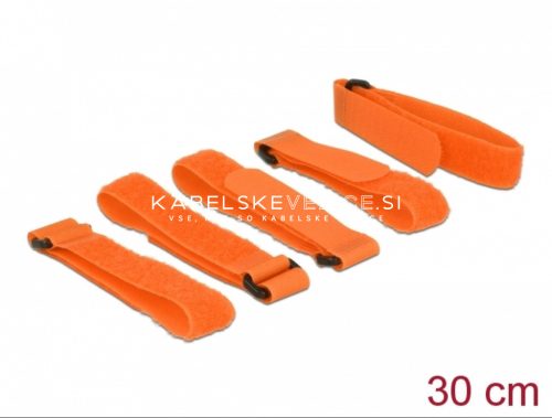 Delock trak za urejanje kablov z zanko in ježkom, 300 x 20 mm, oranžen, 5 kos/paket (18707)