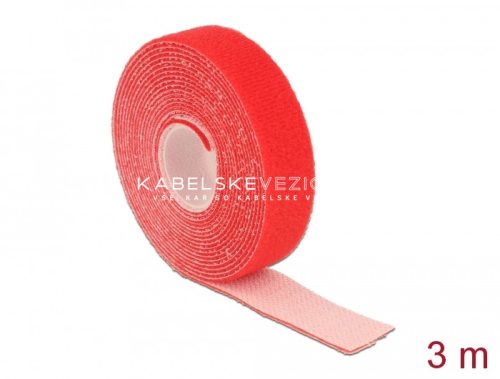Delock ježkasti sprijemalni trak za urejanje kablov – 3 m × 20 mm, rdeča (18722)