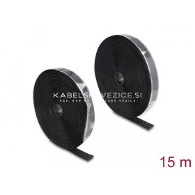   Self-adhesive hook-and-loop fastening tape with strong adhesive, cut-to-size, hook and loop sides, black 15 m x 25 mm