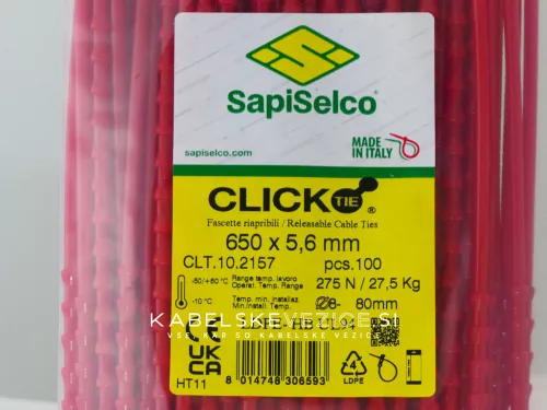 Re-openable cable tie SapiSelco CLICK 650 × 5.6 mm, red [CLT.10.2157]