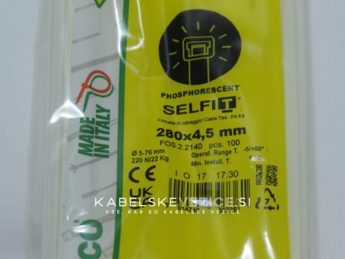 Phosphorescent cable tie 280x4.5 mm SapiSelco phosphorescent zip tie (1 pack = 100 pcs) [FOS.2.2140R]