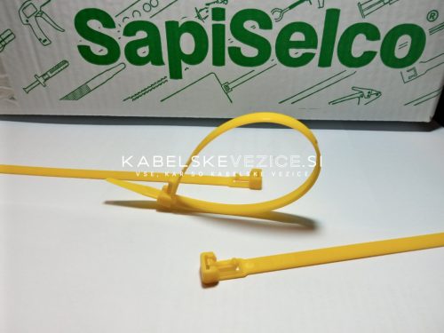 Odstranljiva, večkratno uporabna kabelska vezica 250x7,5 mm, rumena barva (1 pak / 100 kos) RIA.14.231