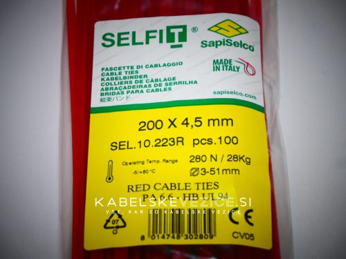 SapiSelco barvna kabelska vezica 200x4,5 mm, rdeča (1 pak / 100 kos) SEL.10.223R