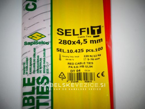 SapiSelco barvna kabelska vezica 280x4,5 mm, rdeča (1 pak / 100 kos) SEL.10.425R