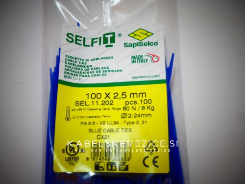 SapiSelco barvna kabelska vezica 100x2,5 mm, modra (1 pak / 100 kos) SEL.11.202R