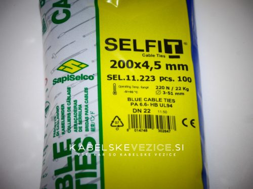 SapiSelco barvna kabelska vezica 200x4,5 mm, modra (1 pak / 100 kos) SEL.11.223R
