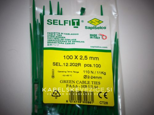 SapiSelco barvna kabelska vezica 100x2,5 mm, zelena (1 pak / 100 kos) SEL.12.202R