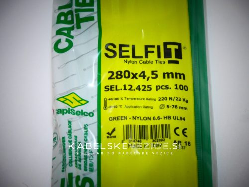 SapiSelco barvna kabelska vezica 280x4,5 mm, zelena (1 pak / 100 kos) SEL.12.425R