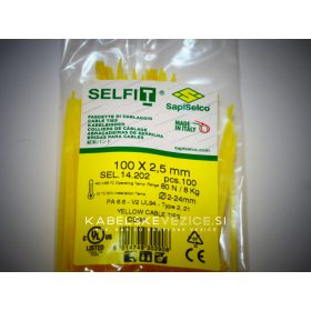 SapiSelco barvna kabelska vezica rumena 100x2,5 mm, zelena (1 pak / 100 kos) SEL.14.202R