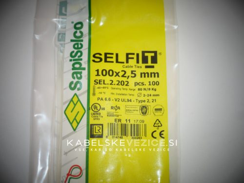 Kabelska vezica SapiSelco SELFIT 100x2,5 mm – naravna barva, 1 pak = 100 kosov, industrijska kakovost (SEL.2.202)
