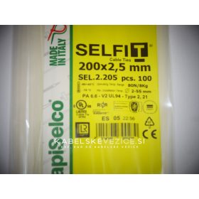 Kabelska vezica SapiSelco SELFIT 200x2,5 mm – naravna barva, 1 pak = 100 kosov, industrijska kakovost (SEL.2.205)