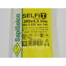 Kabelska vezica SapiSelco SELFIT 200x4,5 mm – naravna barva, 1 pak = 100 kosov, industrijska kakovost (SEL.2.223)