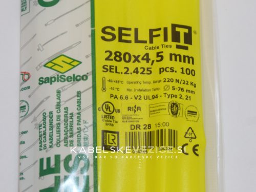 Kabelska vezica SapiSelco SELFIT 280x4,5 mm – naravna barva, 1 pak = 100 kosov, industrijska kakovost (SEL.2.425)