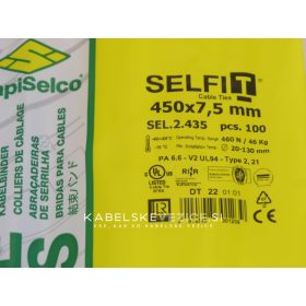 SapiSelco SELFIT Cable Tie 450x7.5 mm – Natural Color, 1 pack = 100 pieces, industrial quality (SEL.2.435)