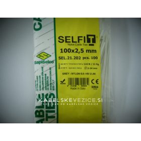 SapiSelco barvna kabelska vezica 100x2,5 mm, siva (1 pak / 100 kos) SEL.21.202R