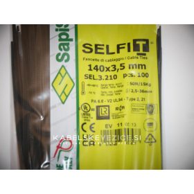 Kabelska vezica SapiSelco SELFIT 140x3,5 mm – črna barva, 1 pak = 100 kosov, industrijska kakovost (SEL.3.210)