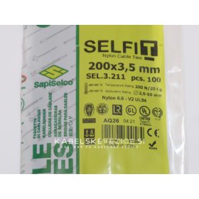 SapiSelco SELFIT cable tie 200x3.5 mm – black color, 1 pack = 100 pieces, industrial quality (SEL.3.211)