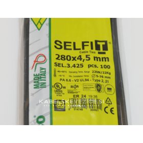 Kabelska vezica SapiSelco SELFIT 280x4,5 mm – črna barva, 1 pak = 100 kosov, industrijska kakovost (SEL.3.425)