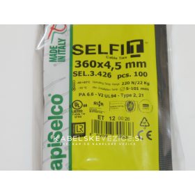 Kabelska vezica SapiSelco SELFIT 360x4,5 mm – črna barva, 1 pak = 100 kosov, industrijska kakovost (SEL.3.426)