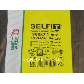 Kabelska vezica SapiSelco SELFIT 360x7,5 mm – črna barva, 1 pak = 100 kosov, industrijska kakovost (SEL.3.434)