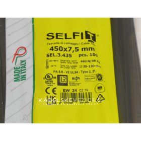 SapiSelco SELFIT Cable Tie 450x7.5 mm – Black Color, 1 Pack = 100 pcs, Industrial Quality (SEL.3.435)