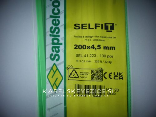 Fluorescent (neon) green cable tie 200x4.5 mm SapiSelco (1 pack = 100 pcs) [SEL.41.223R]