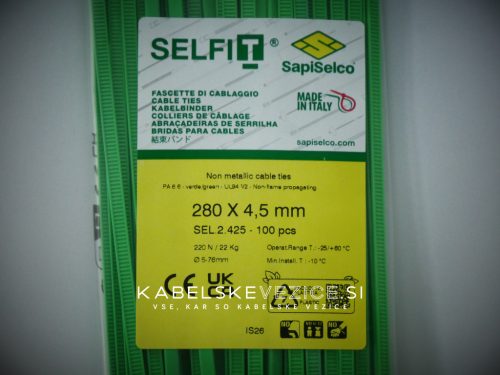 Fluorescent (neon) green cable tie 280x4.5 mm SapiSelco (1 pack = 100 pcs) [SEL.41.425R]