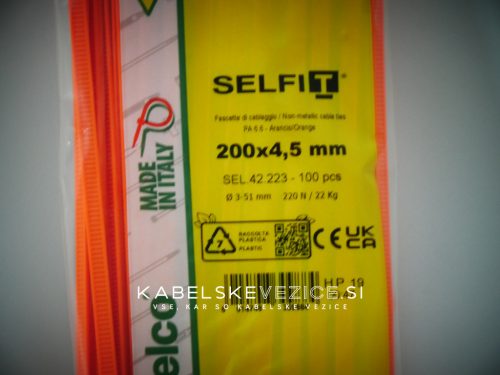 SapiSelco barvna kabelska vezica 200x4,5 mm, fluorescenčno oranžna (1 pak / 100 kos) SEL.42.223R