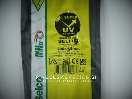 SapiSelco Super UV odporne kabelske vezice 200x4,5 mm črna barva, 1pak=100 kos (SEL.UV.223R)