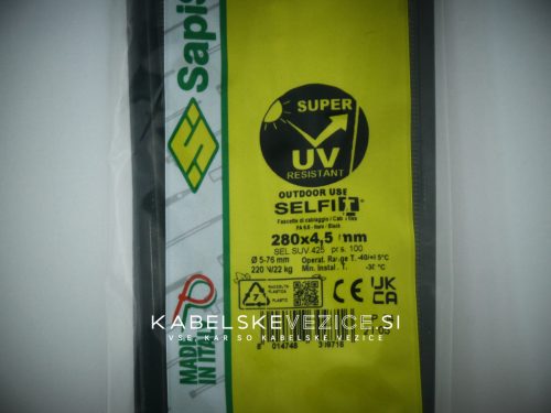SapiSelco Super UV odporne kabelske vezice 280x4,5 mm črna barva, 1pak=100 kos (SEL.UV.425R)