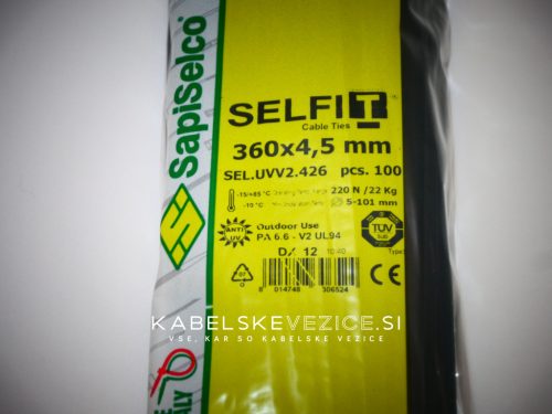 UV-resistant cable tie 360x5.5 for outdoor applications (100 pcs/package) SapiSelco [SEL.UVV2.426R]
