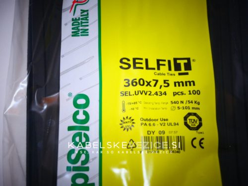 UV odporna kabelska vezica SapiSelco – 360x7,5 mm, črna, 1pak=100 kosov (SEL.UVV2.434R)