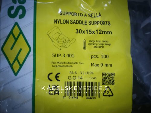 SapiSelco SUP nosilec za kabelske vezice, s pritrditvijo na vijak, črna barva, 30×15×12 mm, 1 kos (SUP.3.401)